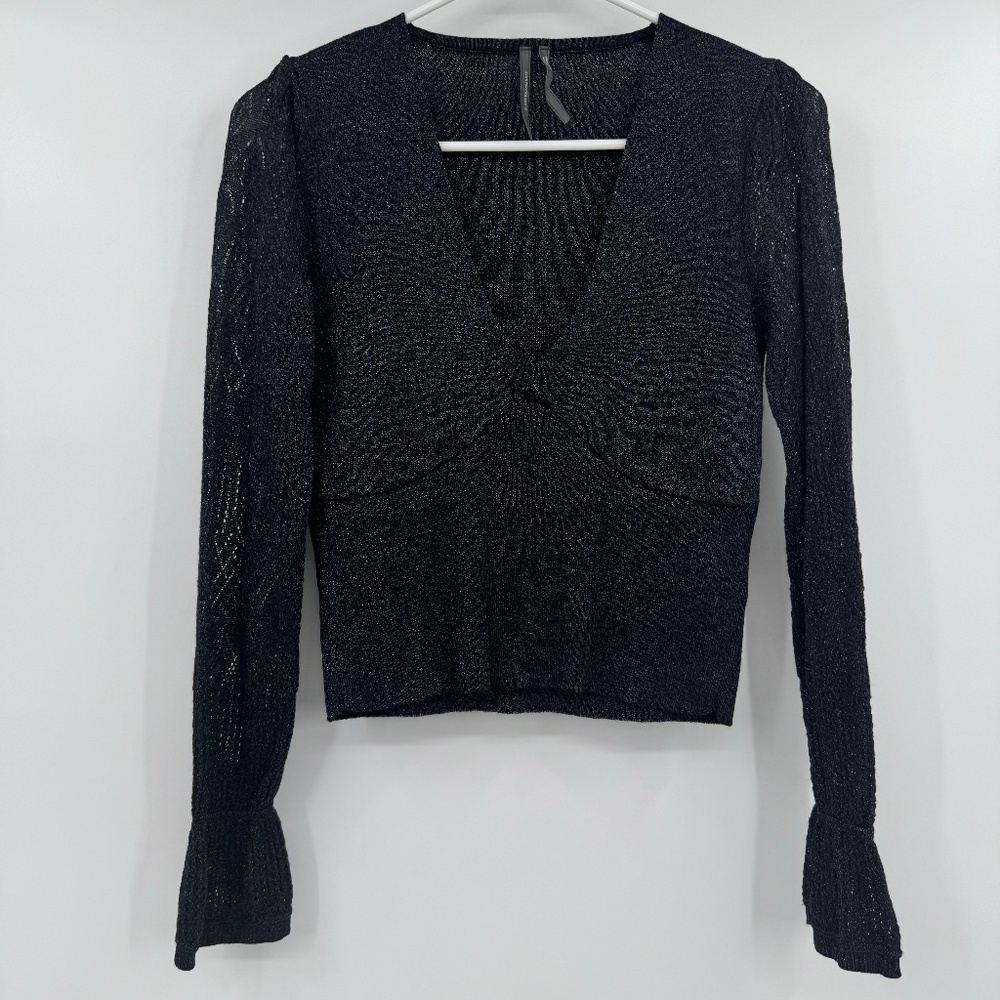 By Anthropologie Top Women XXS Gray Metallic Mesh Long Sleeve Whimsigoth Fairy
